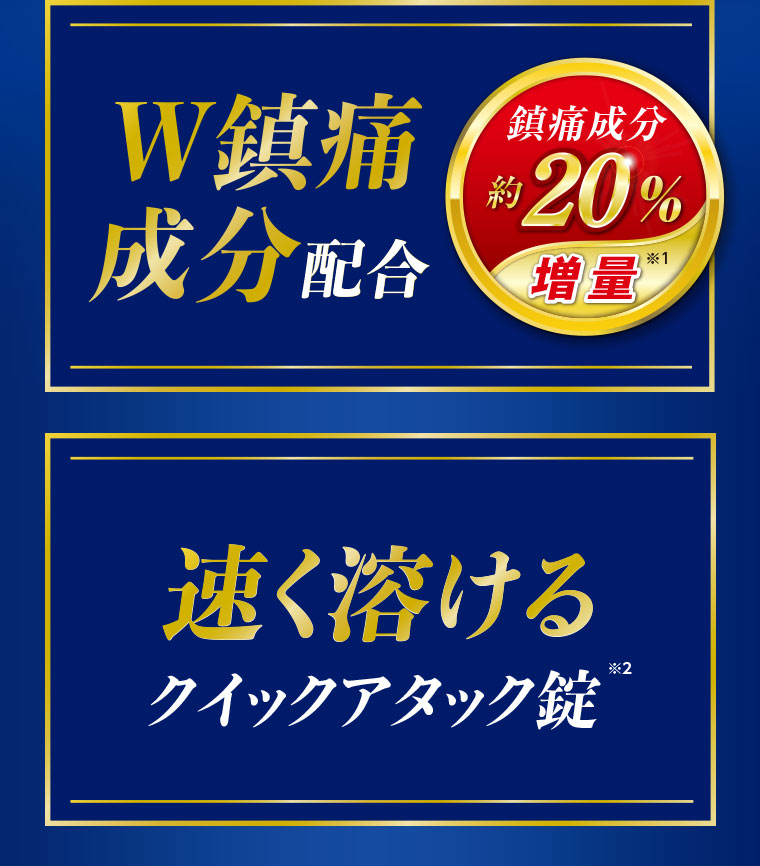 W鎮痛成分配合 鎮痛成分約20%增量 速く溶けるクイックアタック錠