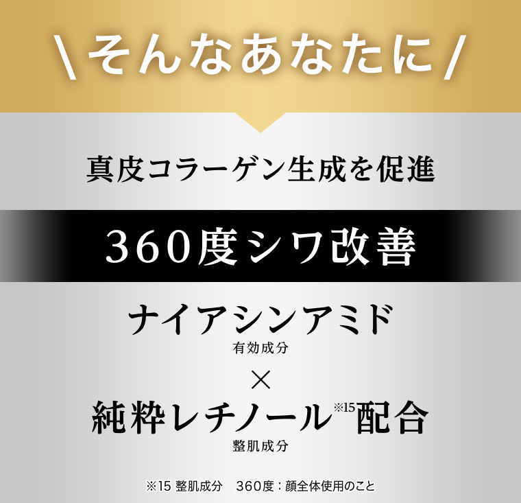 そんなあなたに 真皮コラーゲン生成を促進 360度シワ改善 ナイアシンアミド×純粋レチノール配合