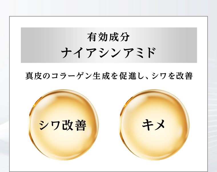 有効成分 ナイアシンアミド 真皮のコラーゲン生成を促進し、シワを改善