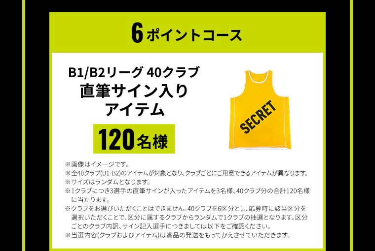 6ポイントコース B1/B2リーグ 40クラブ 直筆サイン入りアイテム 120名様