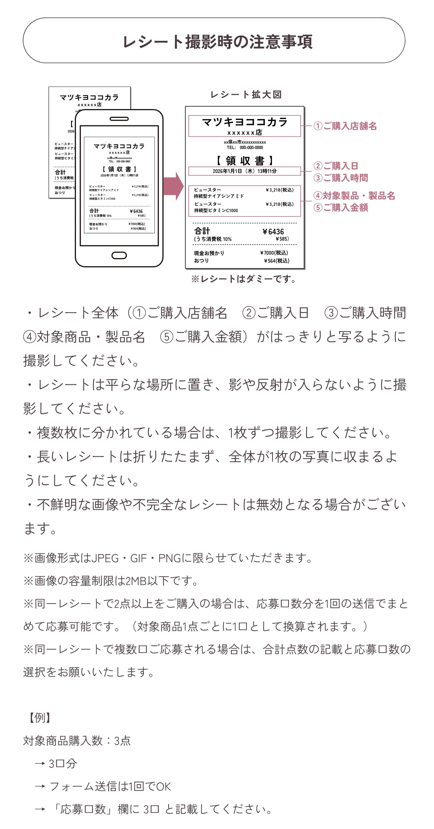レシート撮影時の注意事項