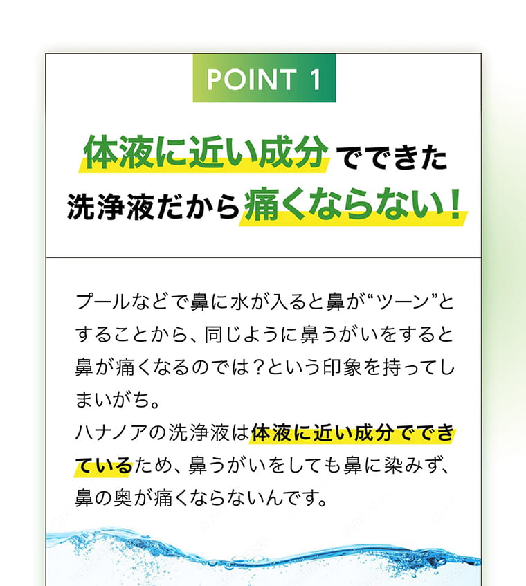 体液に近い成分でできた洗浄液だから痛くならない！