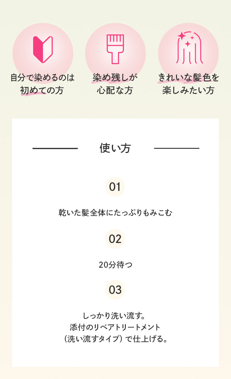 自分で染めるのは初めての方 染め残しが心配な方 きれいな髪色を楽しみたい方