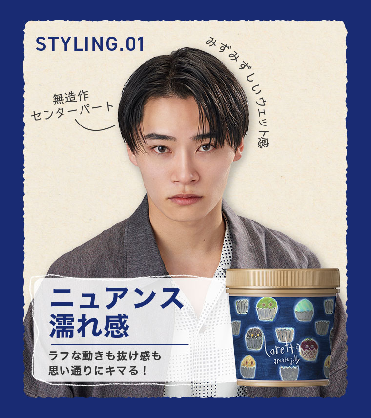 STYLING.01。イメージ(本画像をご確認ください)。ニュアンス、濡れ感。ラフな動きも抜け感も思い通りにキマる！