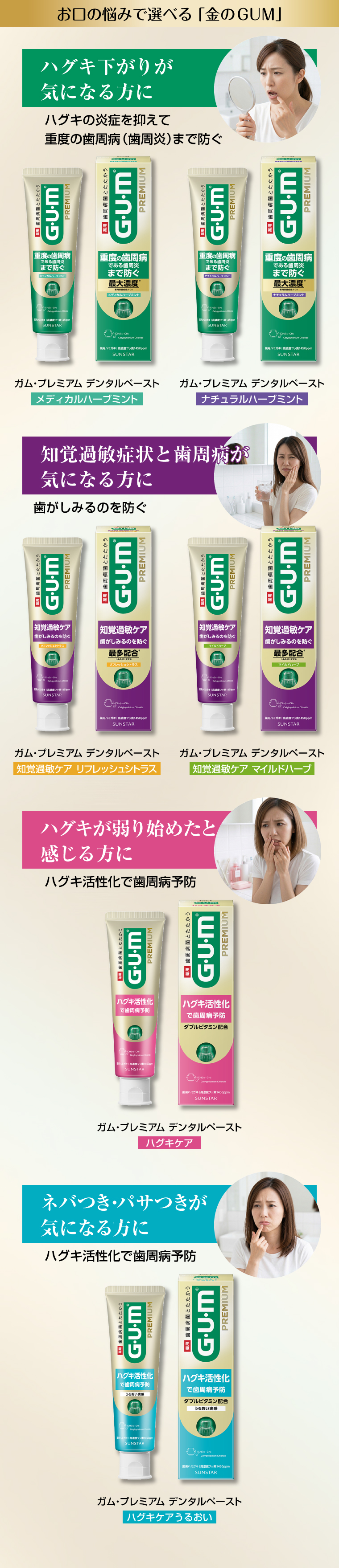 お口の悩みで選べる「金のGUM」ガム・プレミアム デンタルペースト