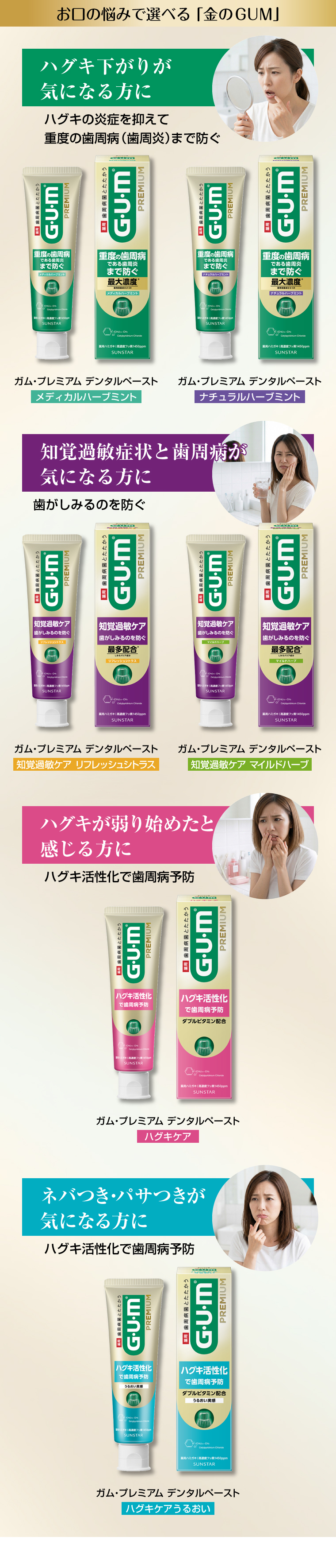 お口の悩みで選べる「金のGUM」ガム・プレミアム デンタルペースト