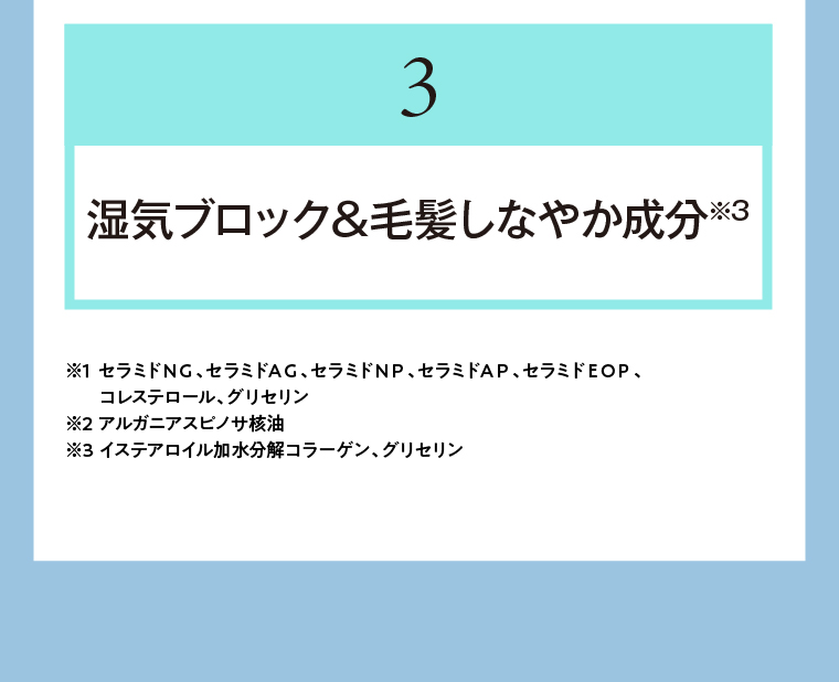 3　湿気ブロック＆毛髪しなやか成分
