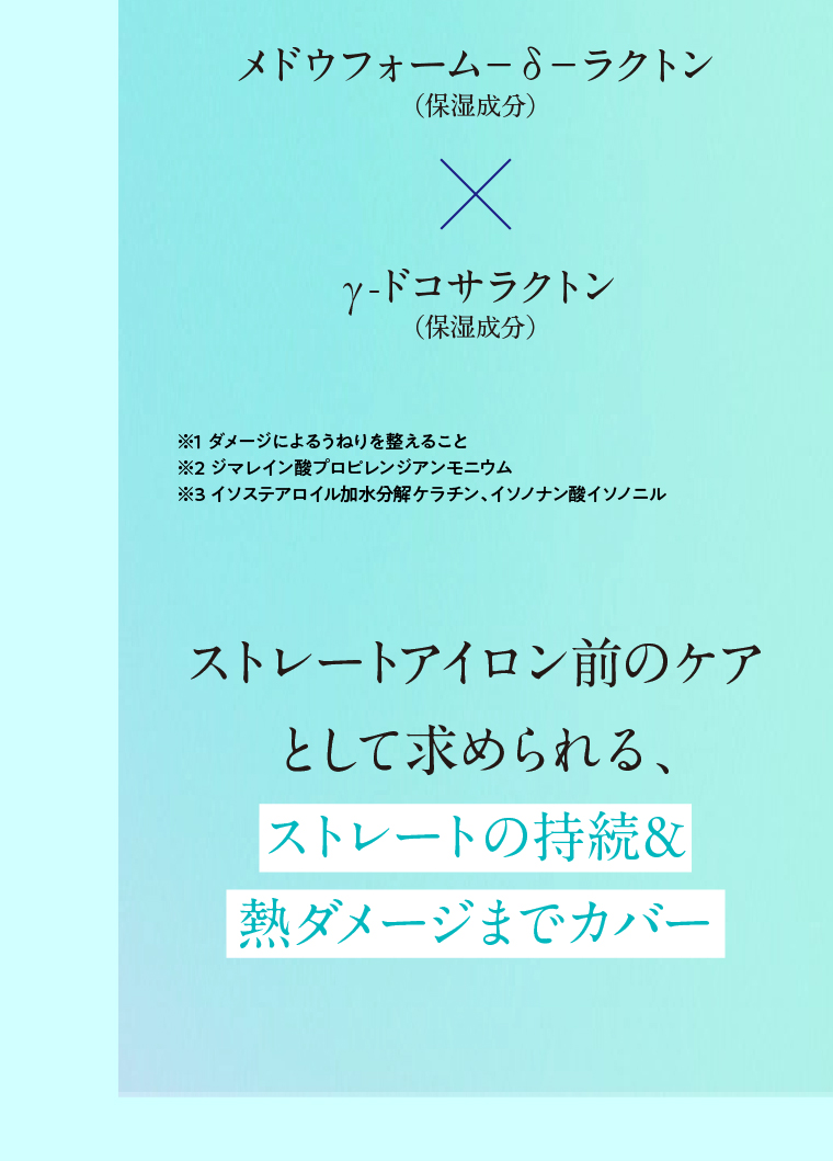 ストレートアイロン前のケアとして求められる、ストレートの持続＆熱ダメージまでカバー