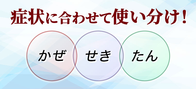 症状に合わせて使い分け！かぜ、せき、たん。