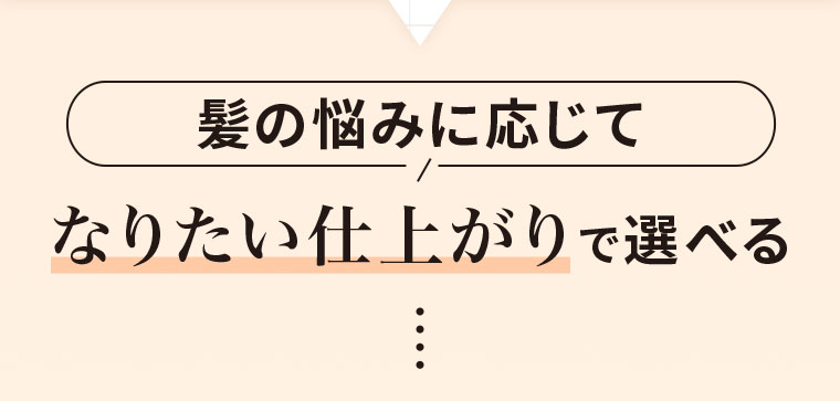 髪の悩みに応じて、なりたい仕上がりで選べる。