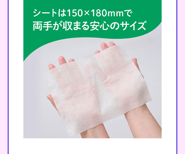 シートは150×180mmで両手が収まる安心のサイズ。
