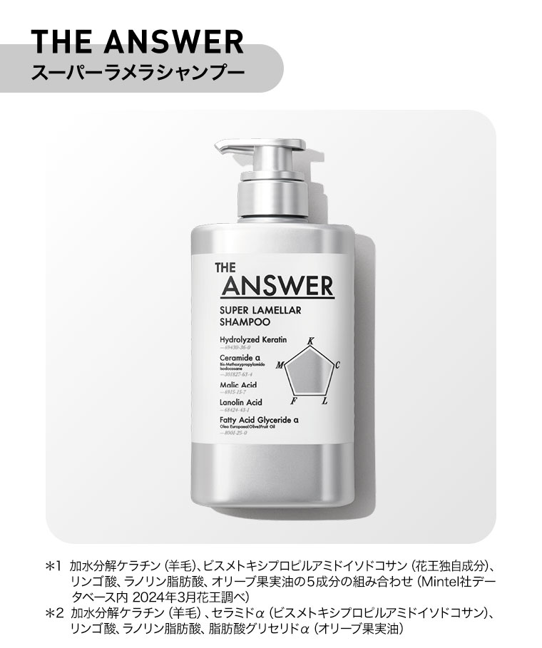 THE ANSWER スーパーラメラシャンプー。注釈(詳細は本画像をご確認ください)。