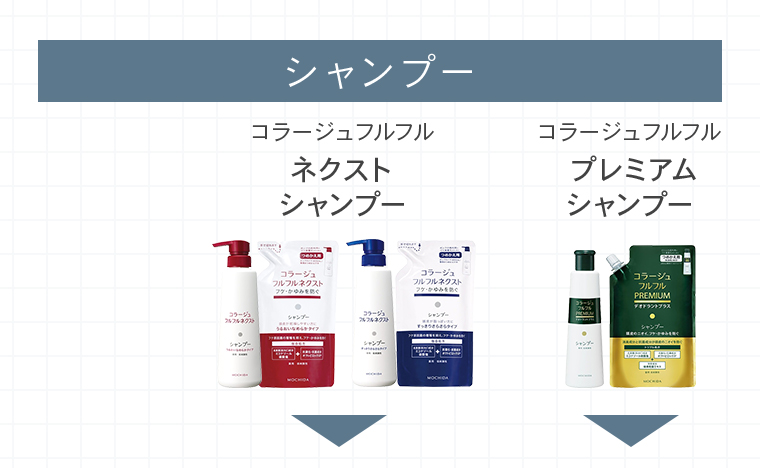 シャンプー：▼コラージュフルフルネクストシャンプー／▼コラージュフルフルプレミアムシャンプー