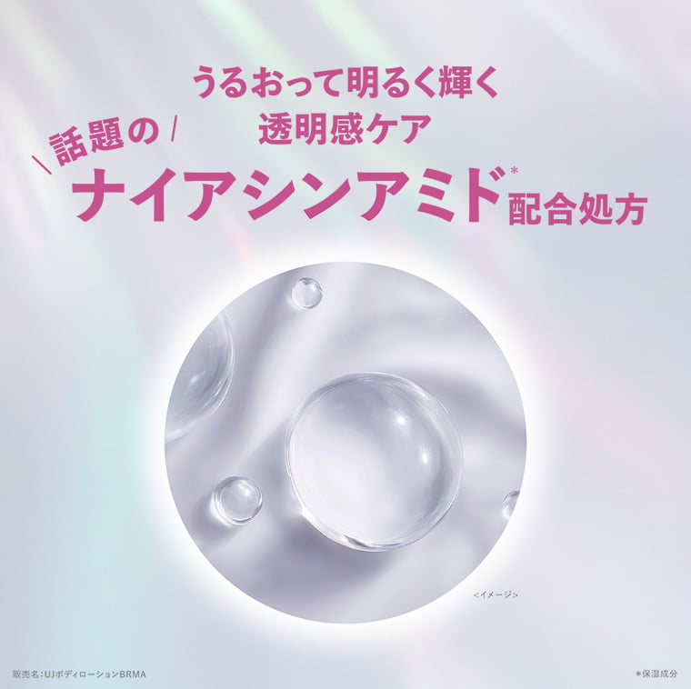 うるおって明るく輝く透明感ケア 話題のナイアシンアミド*配合処方 販売名:UJボディローションBRMA *保湿成分