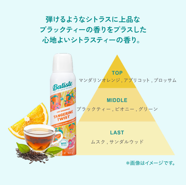 弾けるようなシトラスに上品なブラックティーの香りにプラスした心地よいシトラスティーの香り。図(本画像をご確認ください)。