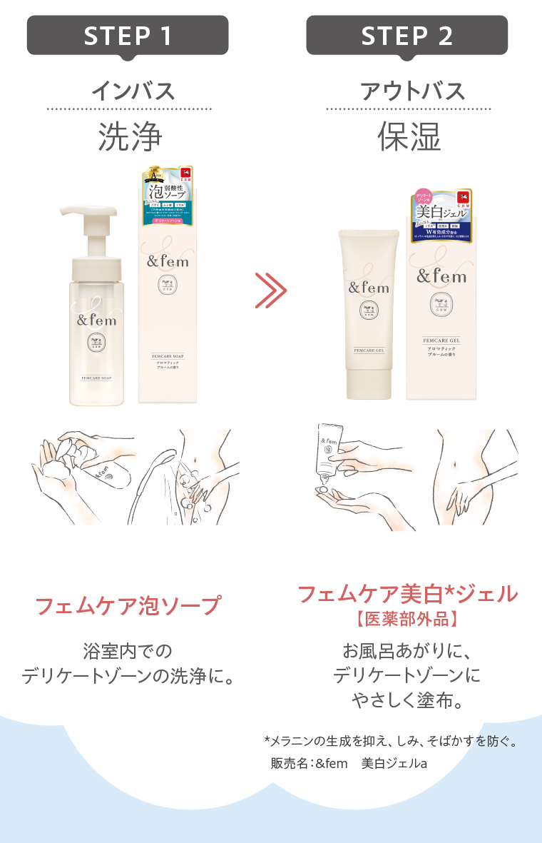 STEP 1  フェムケア泡ソープ/STEP 2 フェムケア美白*ジェル【医薬部外品】