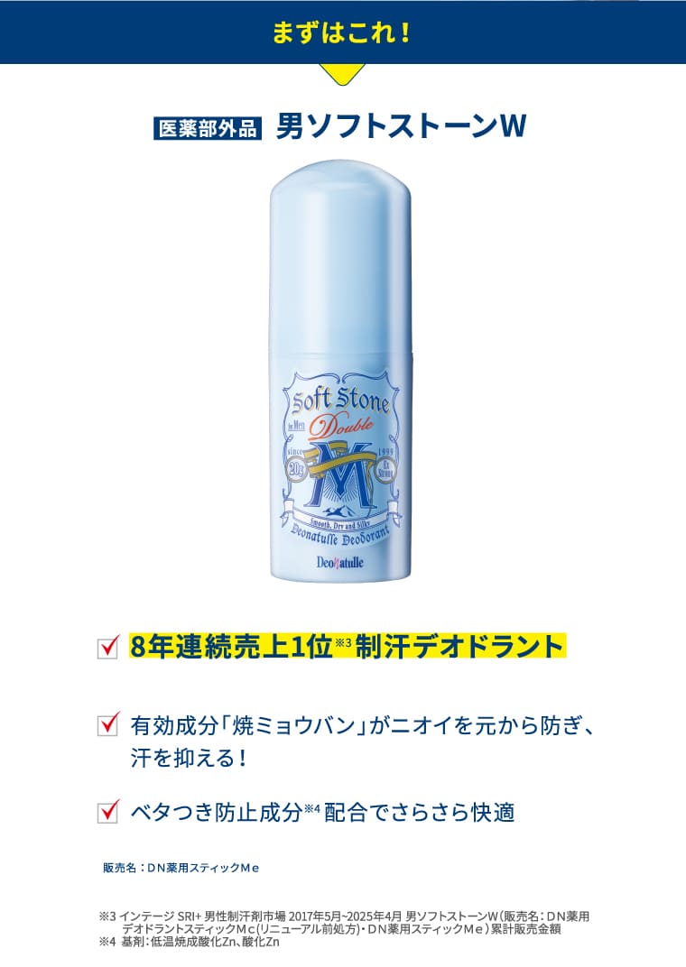 男の汗・ニオイにはこれ！【デオナチュレ】ワキ用制汗デオドラント