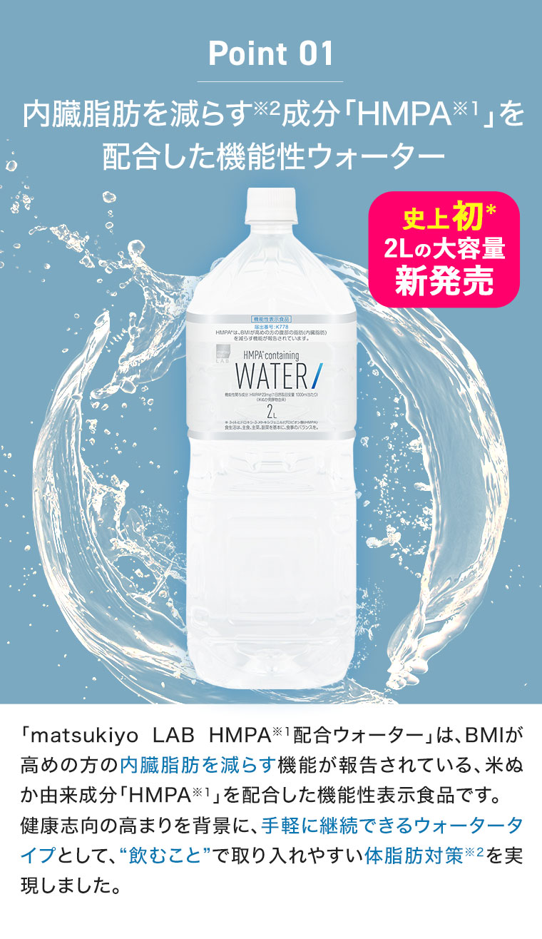 内臓脂肪を減らす成分「HMPA」を配合した機能性ウォーター