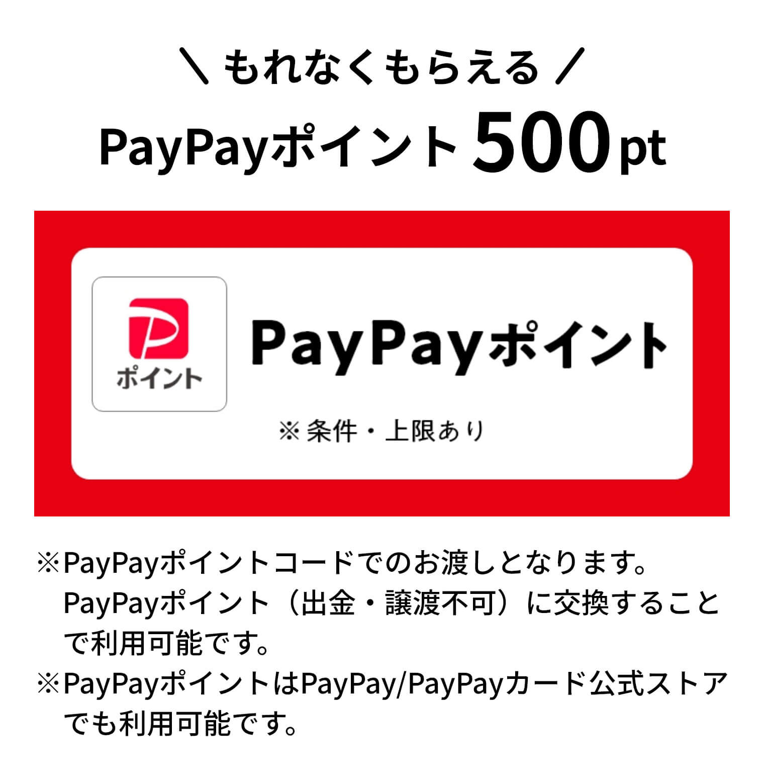 もれなくもらえるPayPayポイント500pt　PayPayポイント　※条件・上限あり