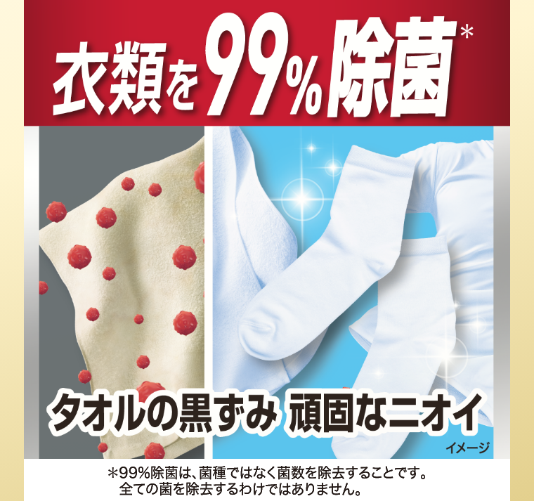 タオルの黒ずみ　頑固なニオイ衣類を99％除菌