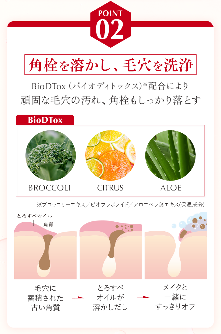 POINT02 角栓を溶かし、毛穴を洗浄