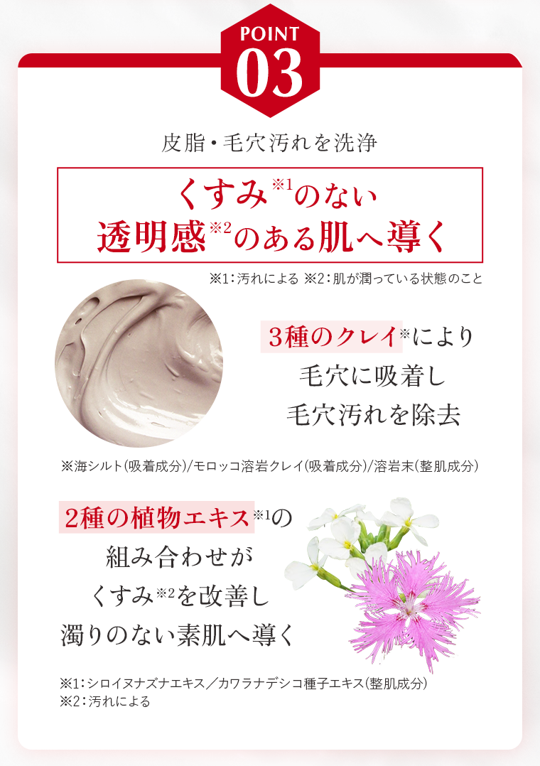 POINT03 くすみのない透明感のある肌へ導く