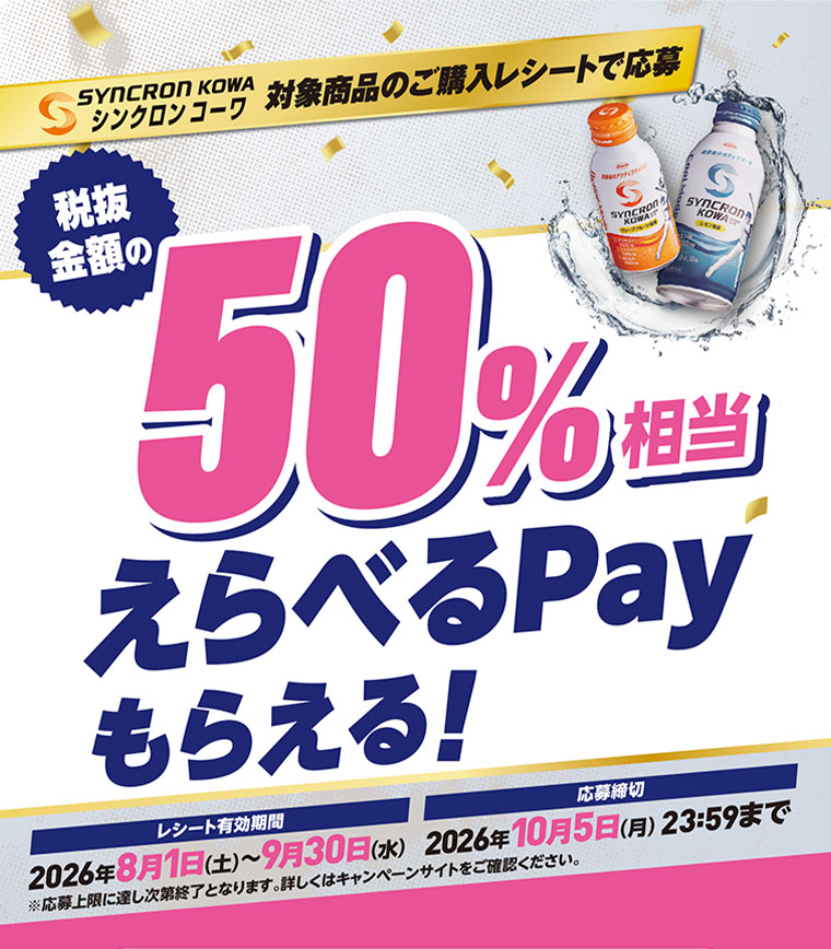 シンクロンコーワ 対象商品のご購入レシートで応募