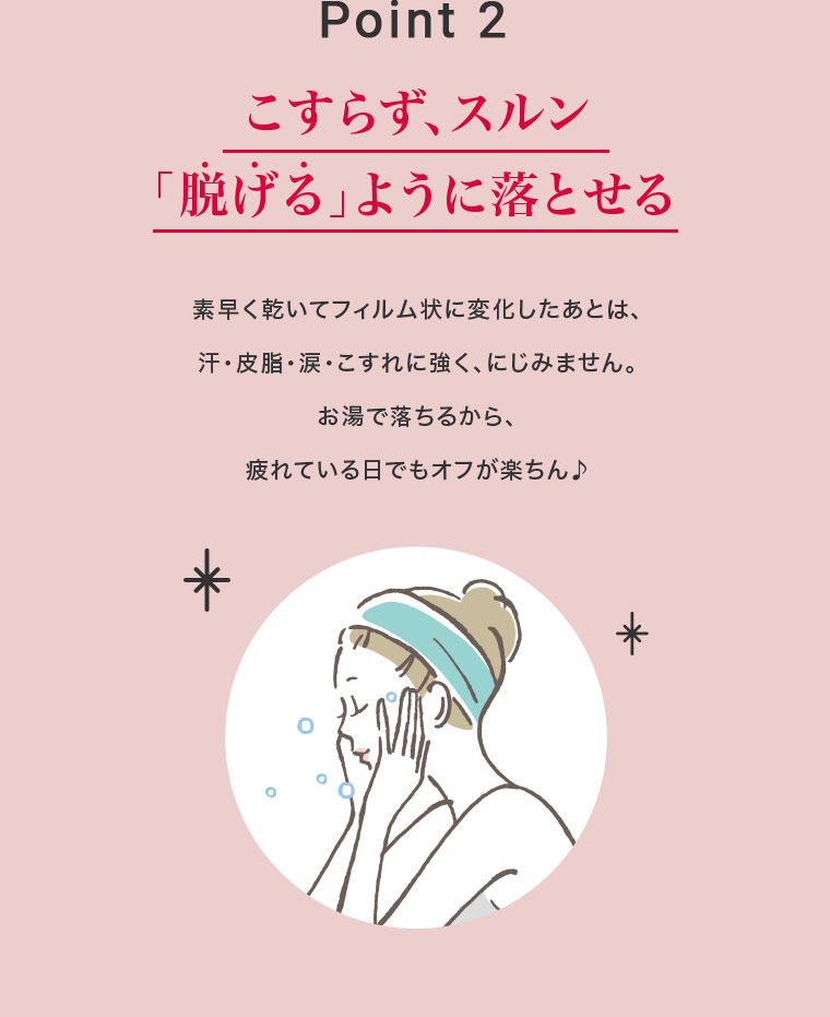 Point 2 こすらず、スルン「脱げる」ように落とせる
