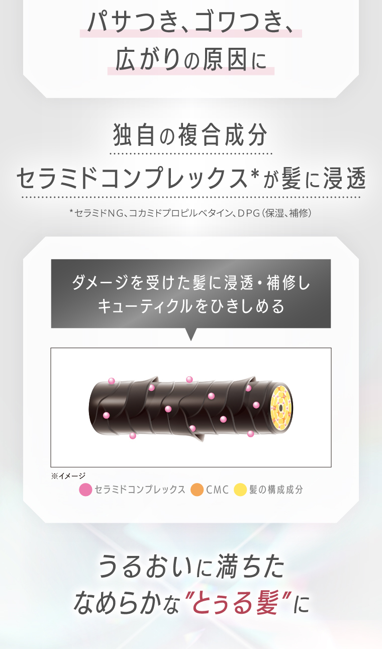 翌朝までうるおいに満ちたなめらかなとぅる髪に
