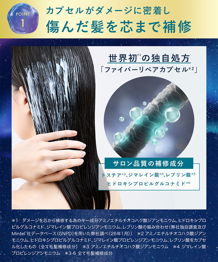 カプセルがダメージに密着し傷んだ髪を芯まで補修