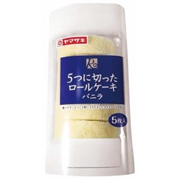 ５つに切ったロールケーキ（バニラ）の画像