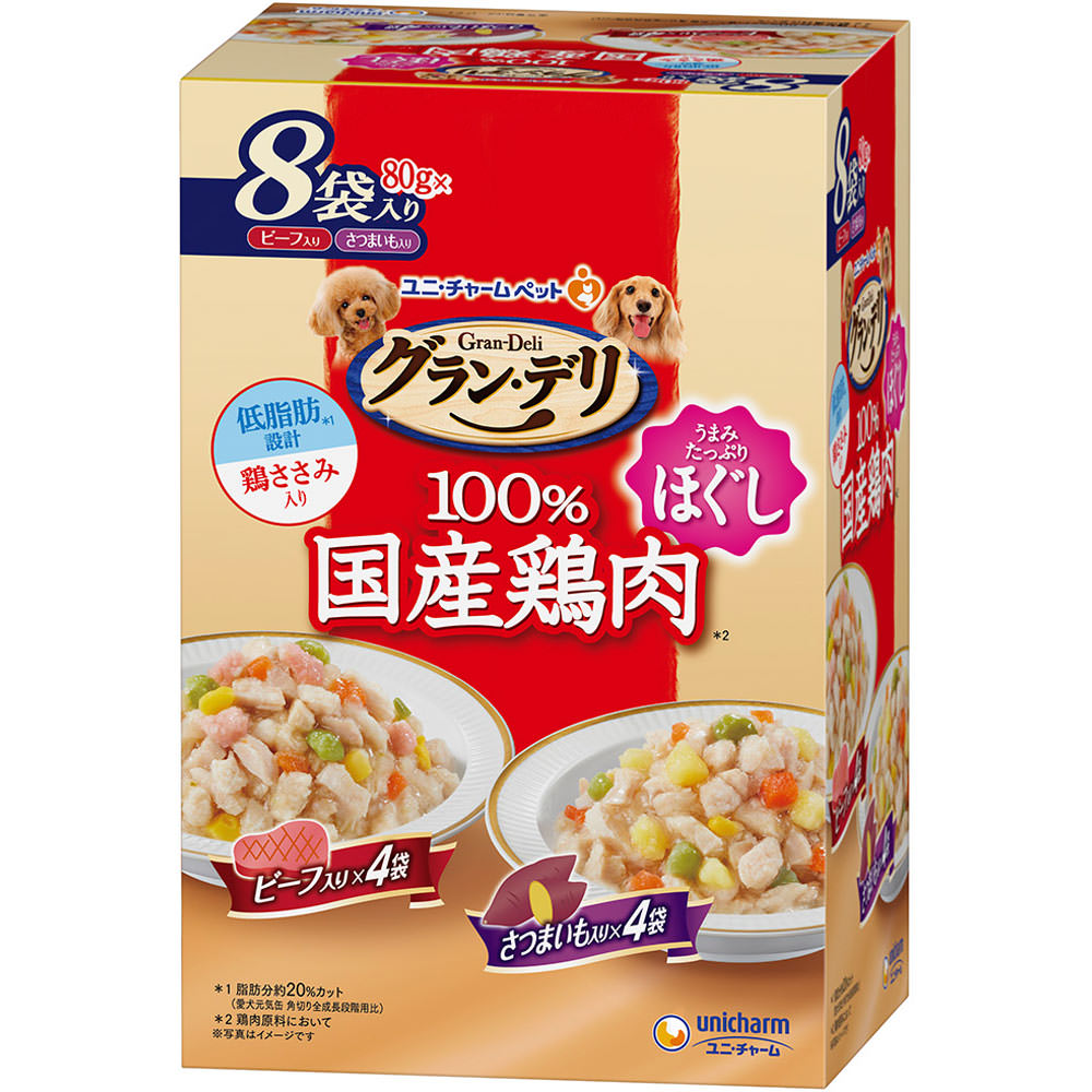 グラン・デリパウチ ささみほぐし ビーフ＆いも ８０ｇ８Ｐ ユニ・チャームペットケア