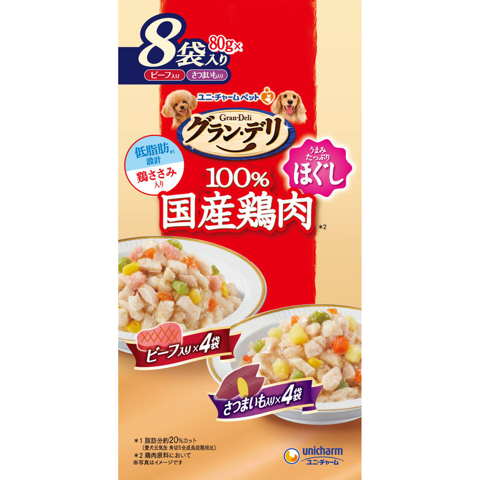 グラン・デリパウチ ささみほぐし ビーフ＆いも ８０ｇ８Ｐ ユニ・チャームペットケア