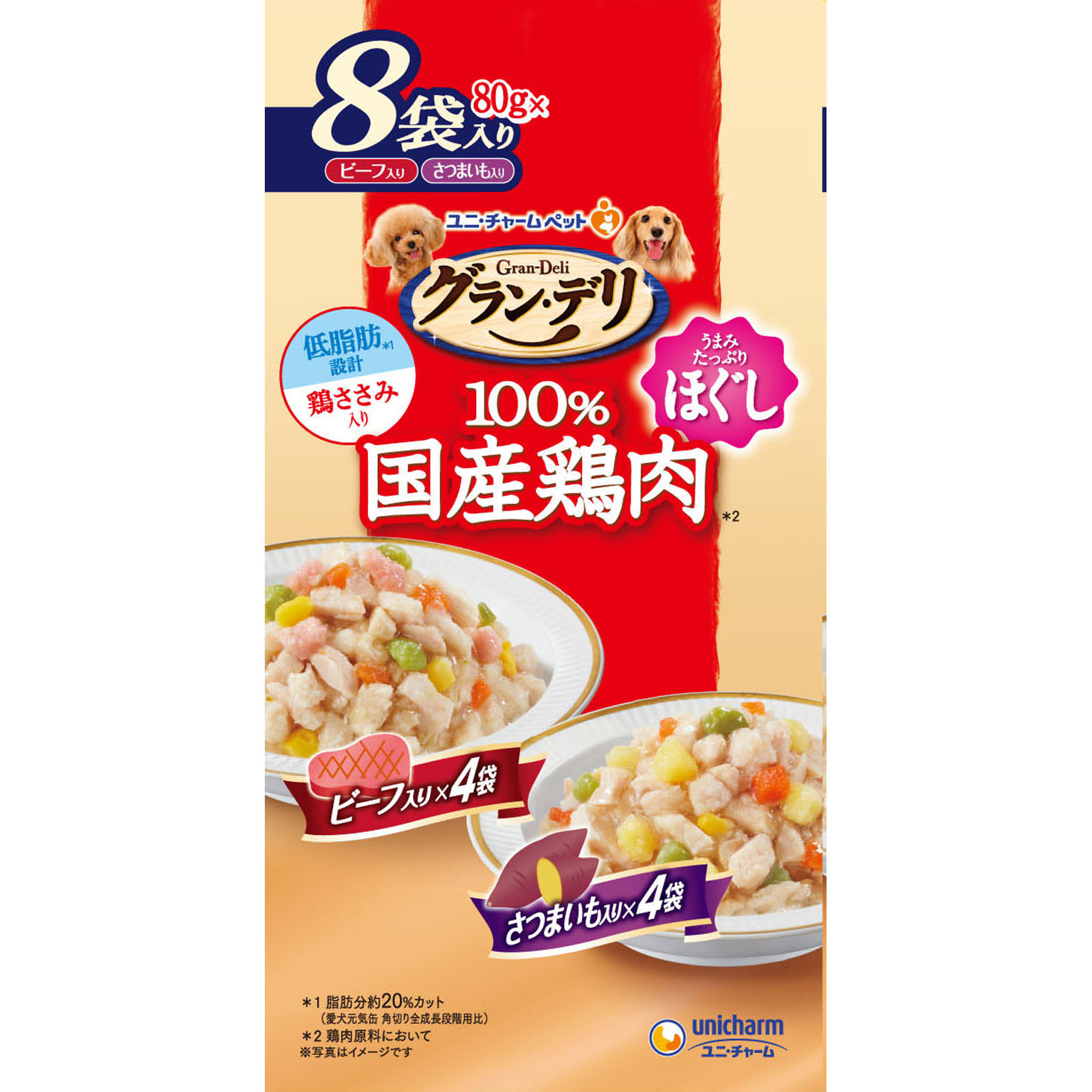グラン・デリパウチ ささみほぐし ビーフ＆いも ８０ｇ８Ｐ ユニ・チャームペットケア