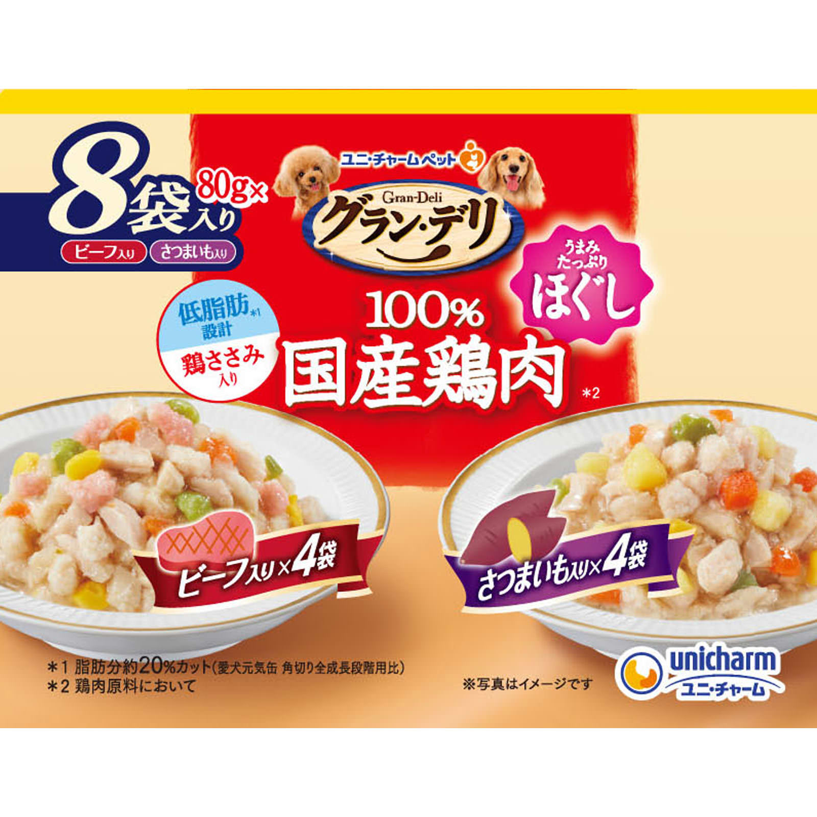 グラン・デリパウチ ささみほぐし ビーフ＆いも ８０ｇ８Ｐ ユニ・チャームペットケア
