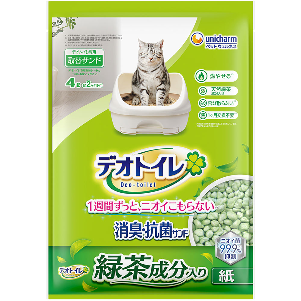 一週間消臭・抗菌デオトイレ 飛び散らない緑茶抗菌成分入り消臭サンド ４Ｌ ユニ・チャームペットケア