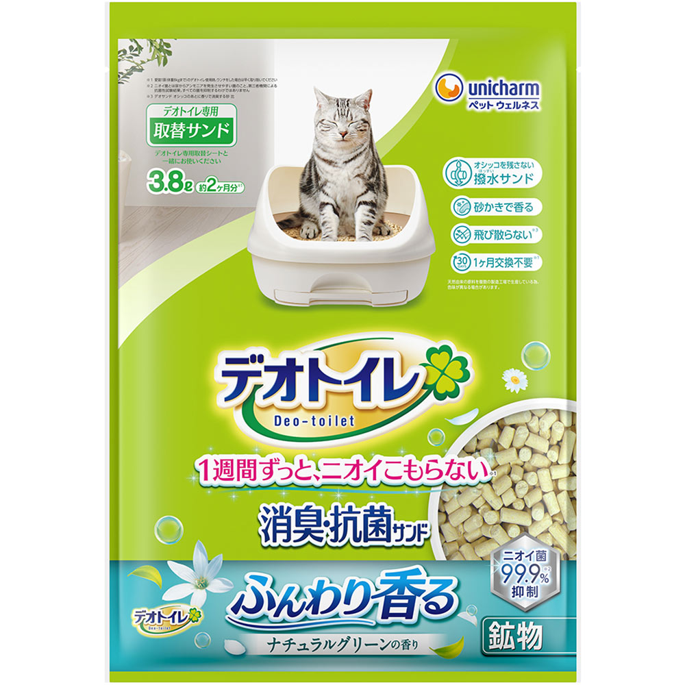 1週間消臭・抗菌デオトイレ ふんわり香る消臭・抗菌サンド ナチュラルグリーンの香り ３．８Ｌ ユニ・チャームペットケア
