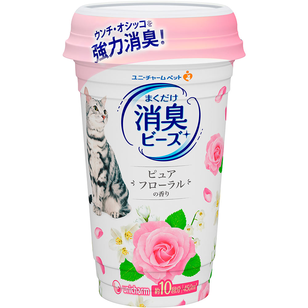 猫トイレまくだけ 香り広がる消臭ビーズ やさしいピュアフローラルの香り ４５０ｍｌ ユニ・チャームペットケア