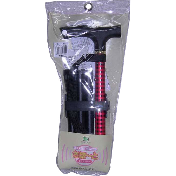 サポート折りたたみステッキ チェック 赤 赤チェック ひまわり