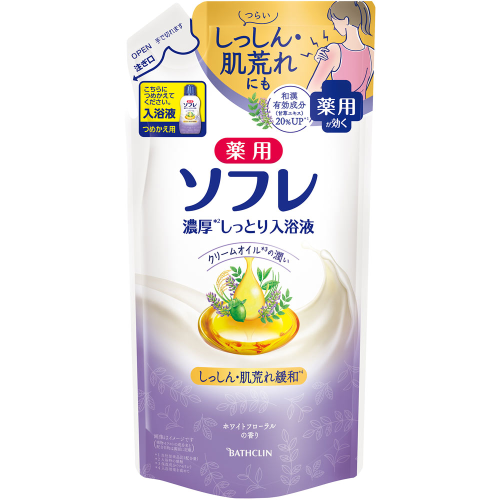 薬用ソフレ 濃厚しっとり入浴液 ホワイトフローラルの香り つめかえ用 ４００ｍｌ アース製薬 (医薬部外品)