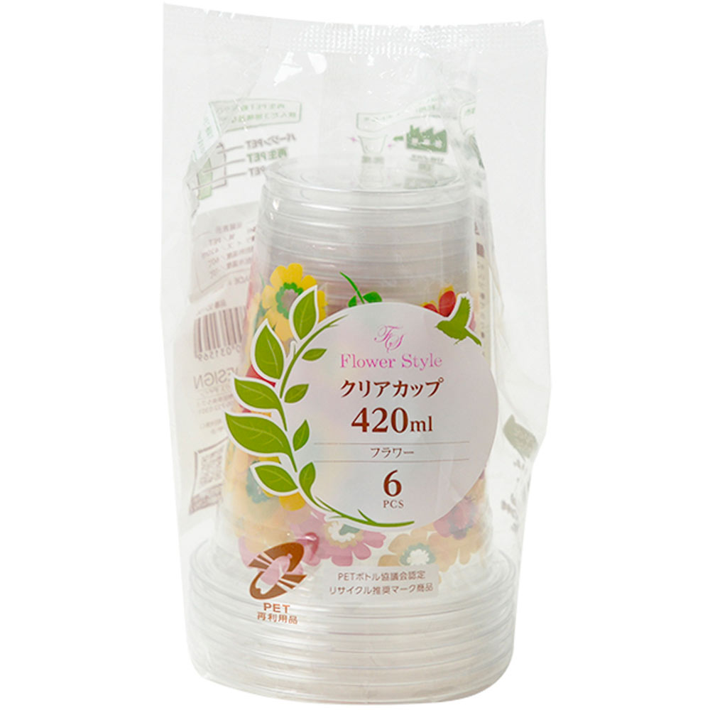 フラワークリアカップ 420ＭＬ 6個 ＿ ストリックスデザイン