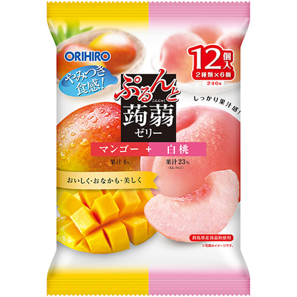 ぷるんと蒟蒻ゼリー マンゴー＋白桃 ２０ｇ×１２個 オリヒロプランデュ