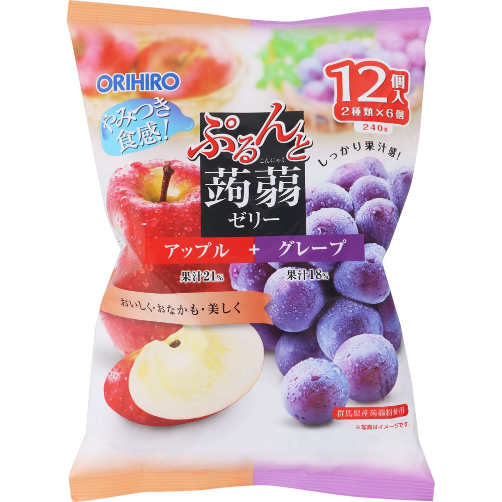 ぷるんと蒟蒻ゼリーパウチ アップル＋グレープ ２０ｇ×１２個 オリヒロプランデュ