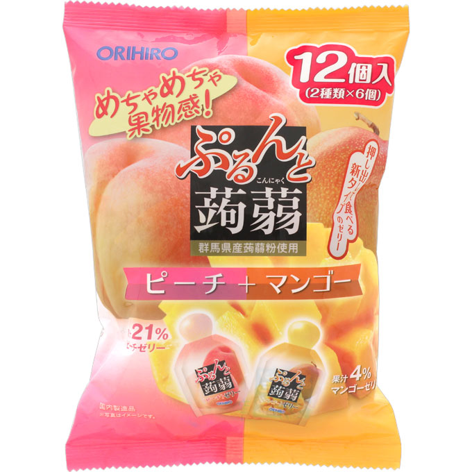 ぷるんと蒟蒻ゼリーパウチ ピーチ＋マンゴー ２０ｇ×１２個 オリヒロプランデュ