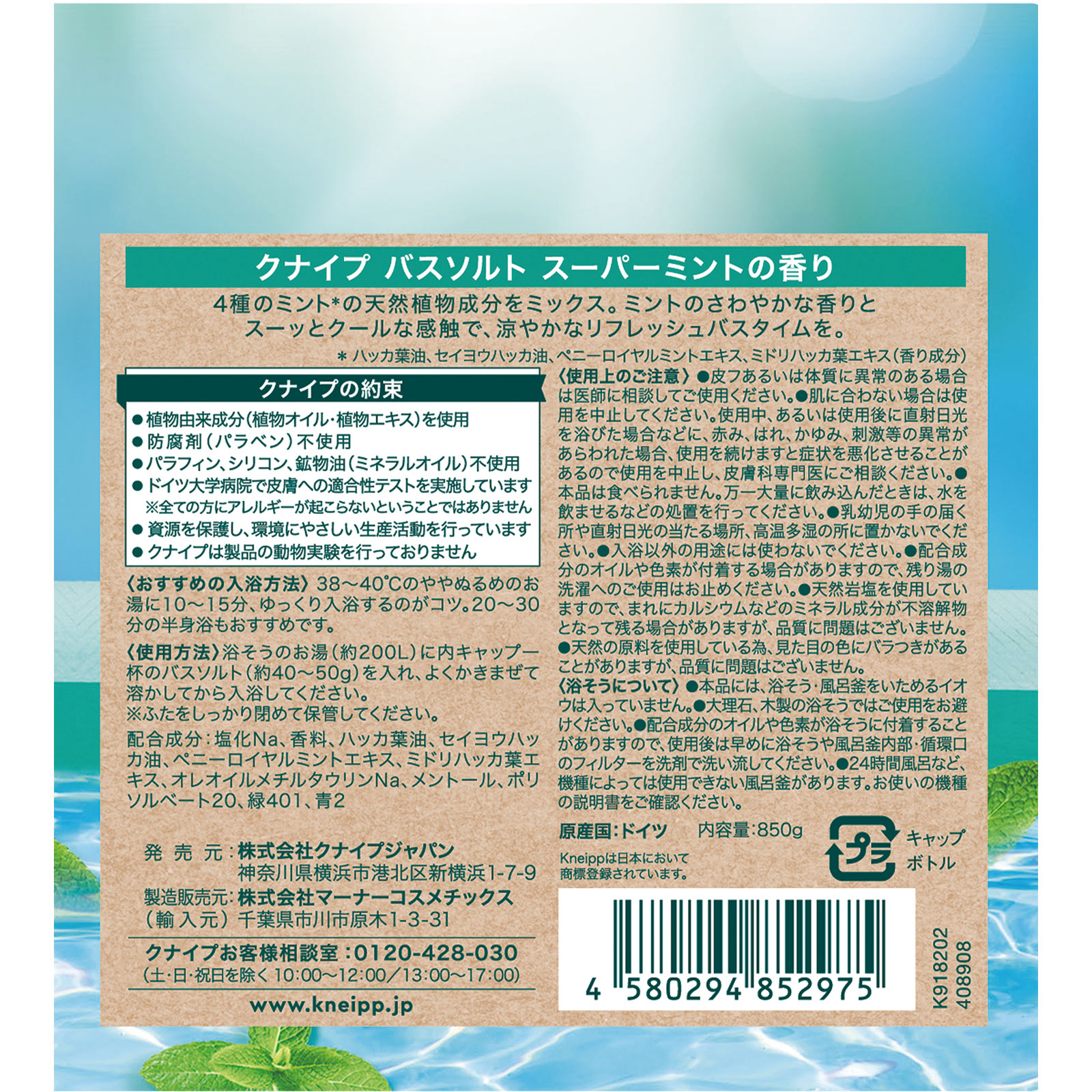 クナイプ バスソルト スーパーミントの香り ８５０ｇ クナイプ・ジャパン