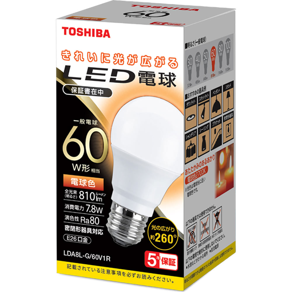 ＬＥＤ電球全方向 ６０Ｗ 電球色 ＬＤＡ７Ｌ－Ｇ／６０Ｖ１ 東芝ライテック