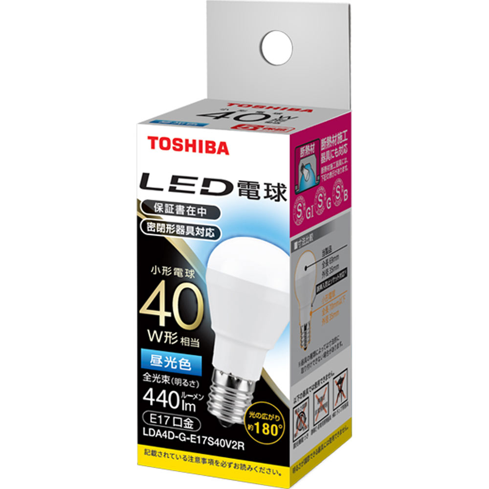 ＬＥＤ電球 E１７ ４０Ｗ形 広配光タイプ 密閉器具対応 昼光色 ＬＤＡ４Ｄ－Ｇ－Ｅ１７ 東芝電池