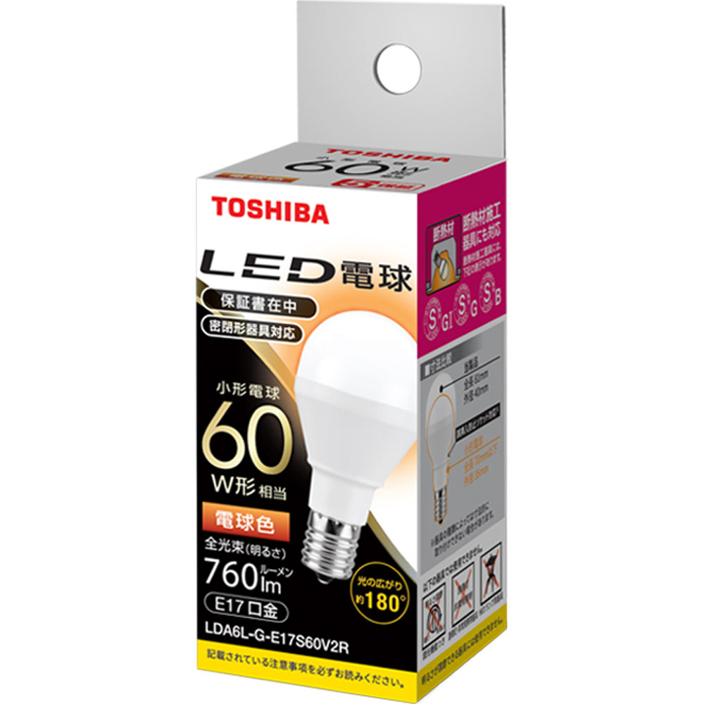 ＬＥＤ電球 E１７ ６０Ｗ形 広配光タイプ 密閉器具対応 電球色 ＬＤＡ６Ｌ－Ｇ－Ｅ１７ 東芝電池