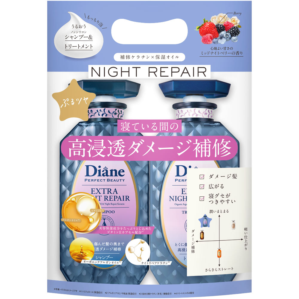モイストダイアン　パーフェクトビューティ　エクストラナイトリペア　シャンプー＆トリ－トメント ４５０ｍｌ×２ ネイチャーラボ