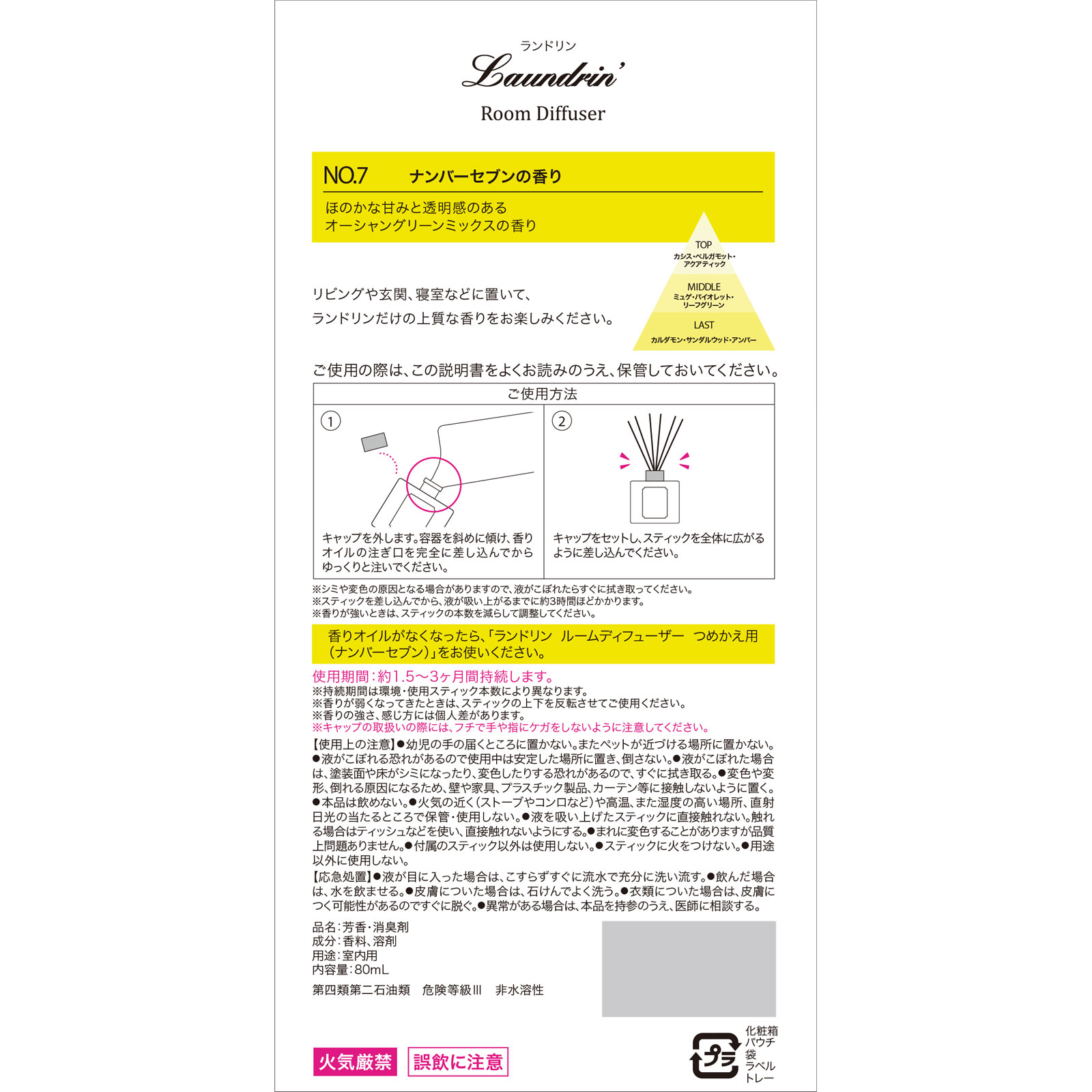ランドリン リードディフューザー No．7 ８０ｍｌ ネイチャーラボ
